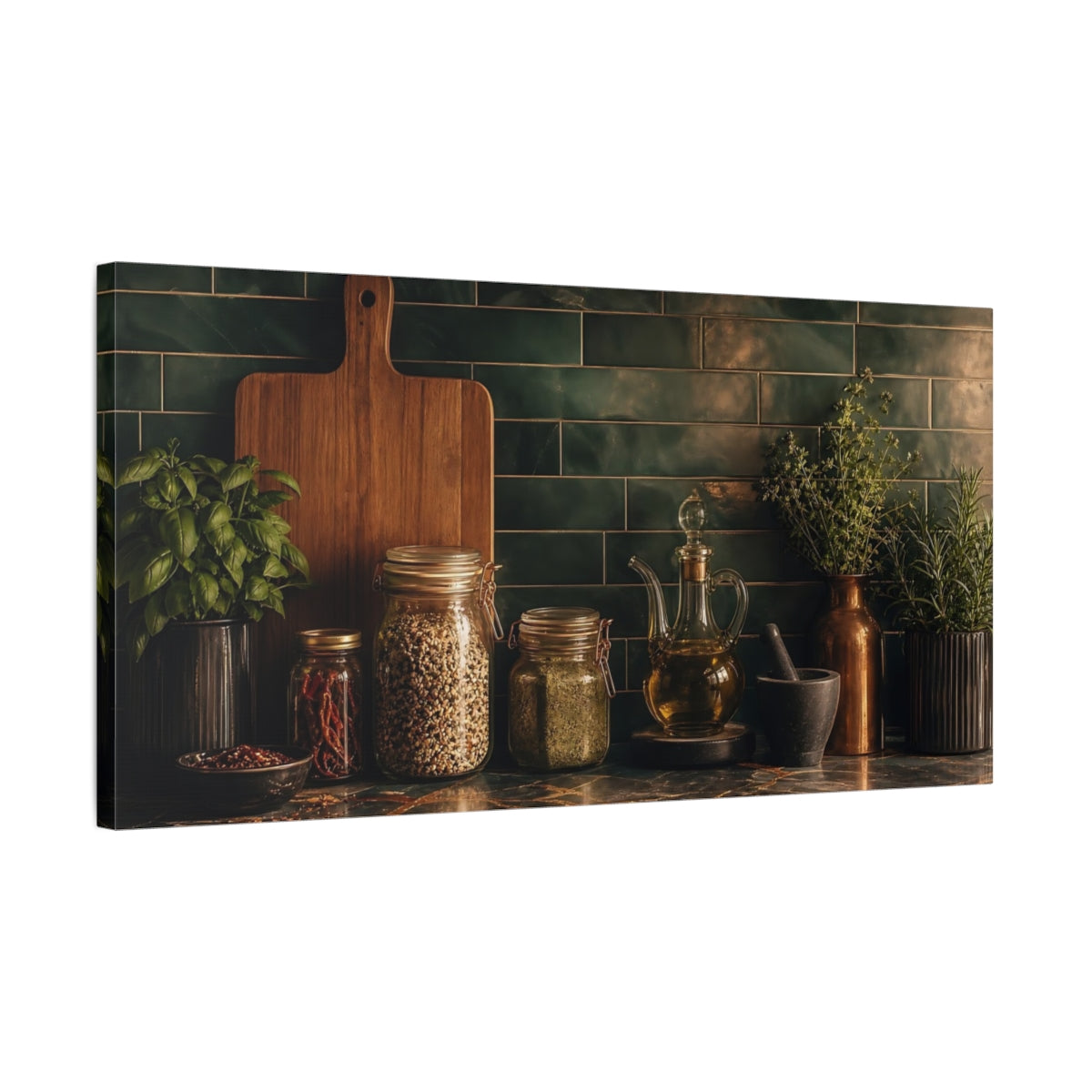Side Mockup 1. Rustic Herb Kitchen Display shown as canvas print