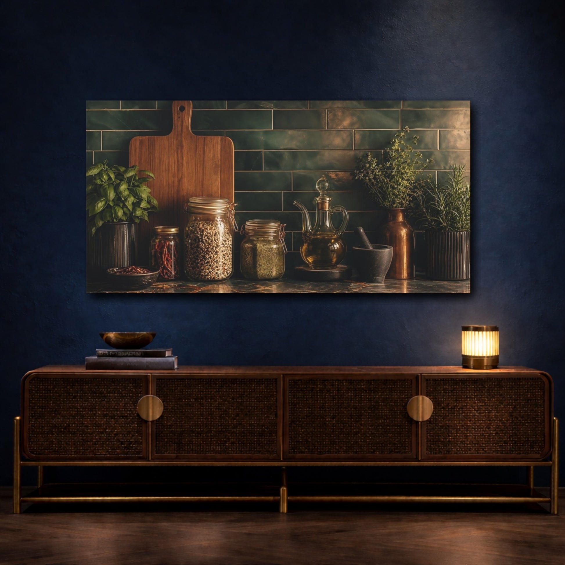 Mockup 4. Rustic Herb Kitchen Display shown as canvas print