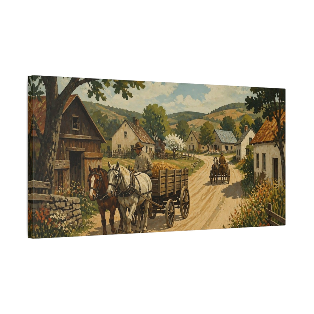 Side Mockup 1. Rustic Horse-Drawn Wagon shown as canvas print