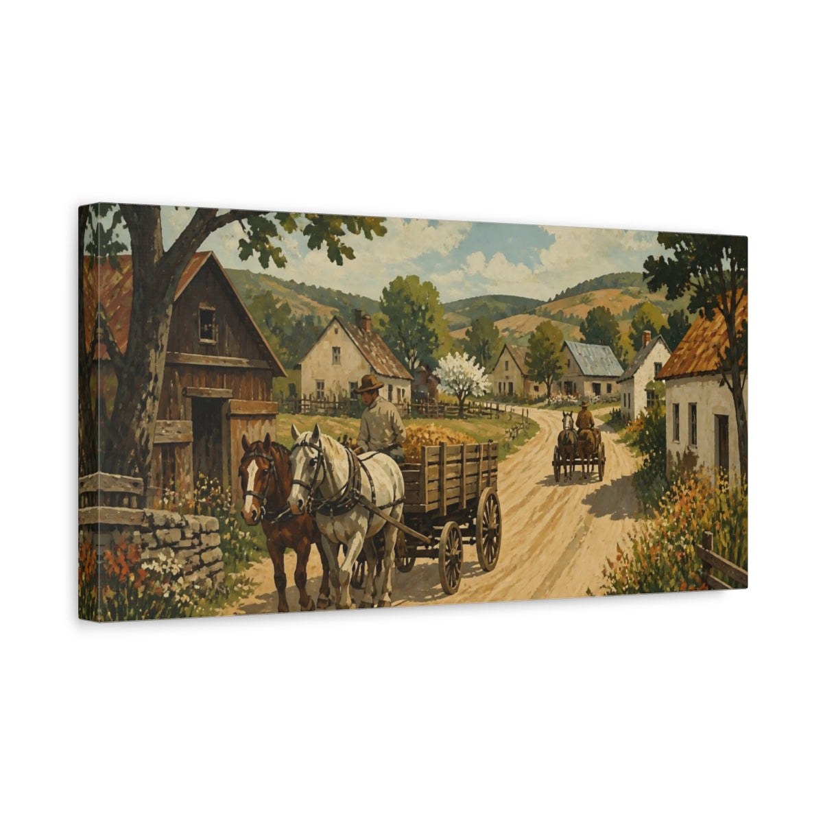Side Mockup 3. Rustic Horse-Drawn Wagon shown as canvas print