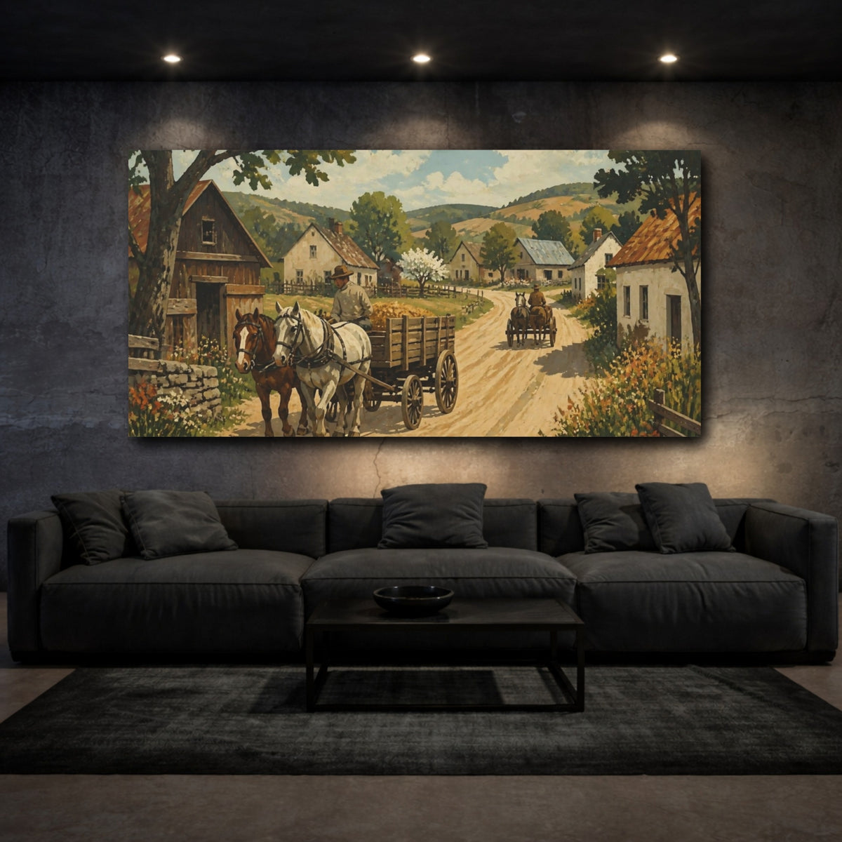 Mockup 3. Rustic Horse-Drawn Wagon shown as canvas print
