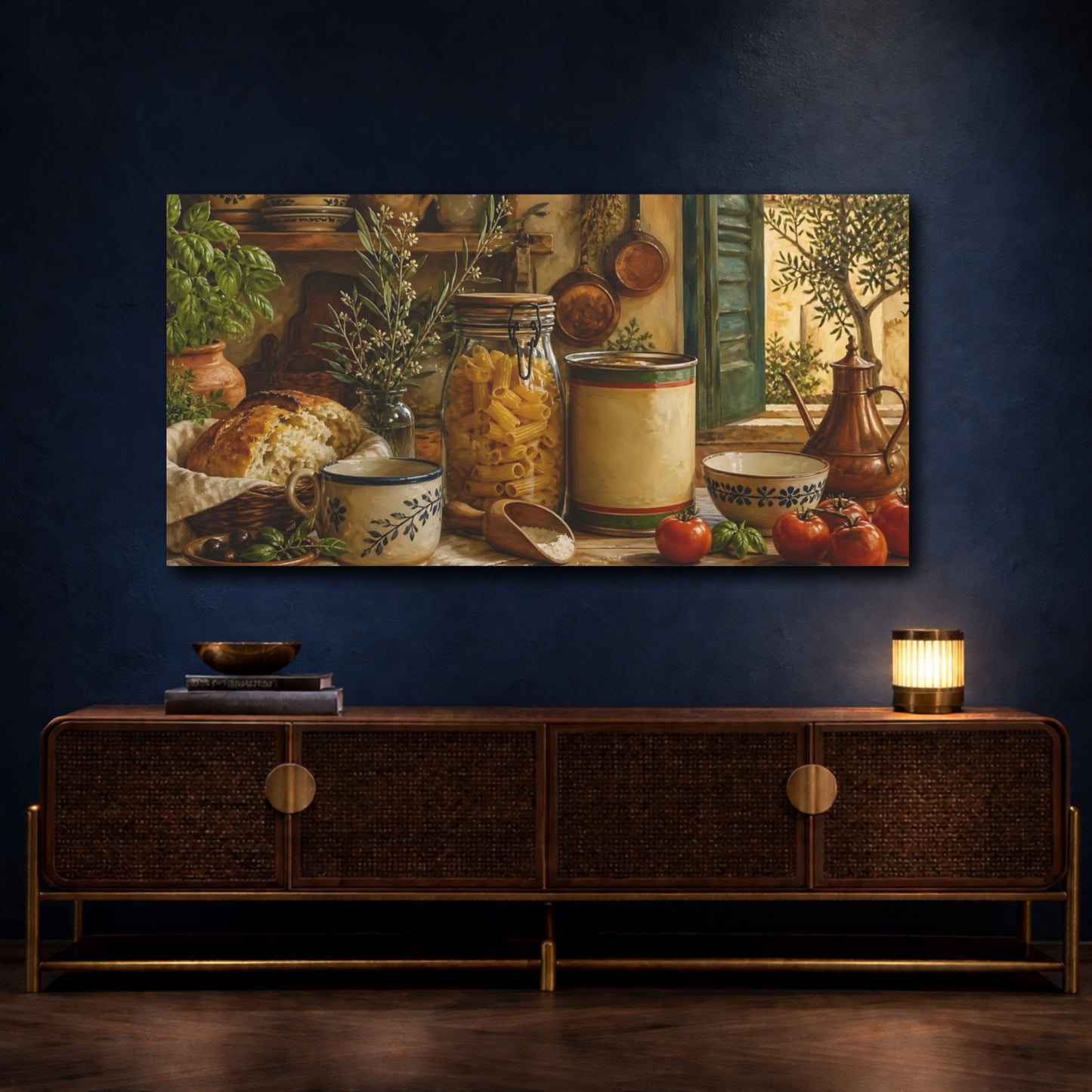 Mockup 4. Rustic Kitchen Still Life shown as canvas print