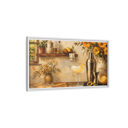 Side Mockup 1. Rustic Lemon Cocktail shown as framed canvas print