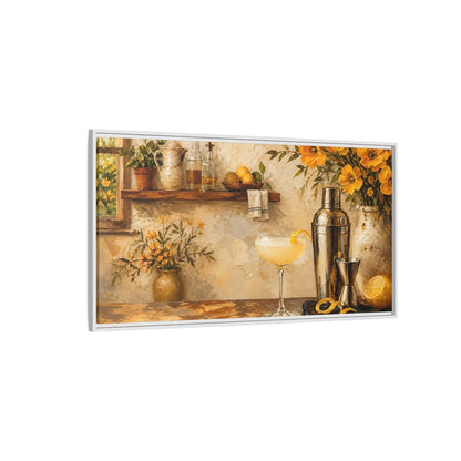 Side Mockup 3. Rustic Lemon Cocktail shown as framed canvas print