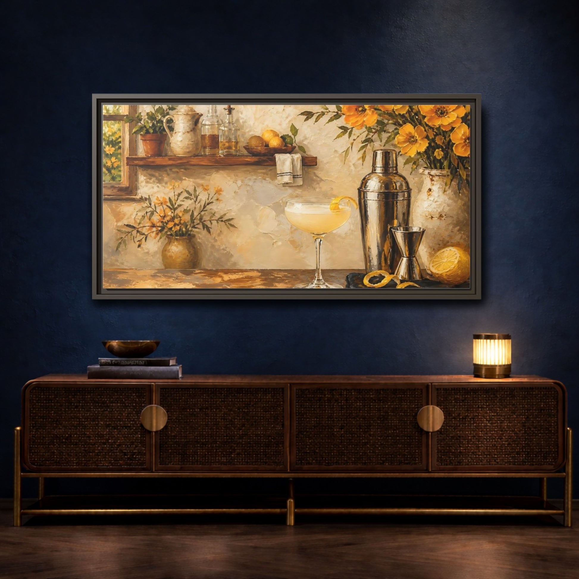 Mockup 4. Rustic Lemon Cocktail shown as framed canvas print