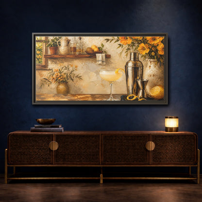 Mockup 4. Rustic Lemon Cocktail shown as framed canvas print