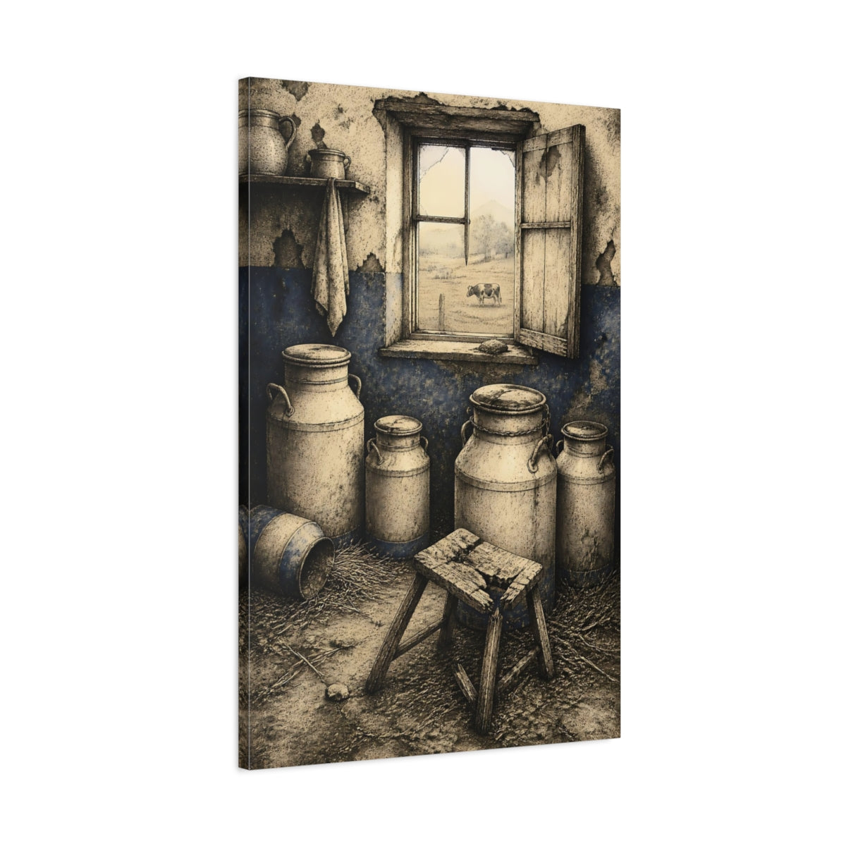 Main Mockup. Rustic Milk Cans shown as canvas print
