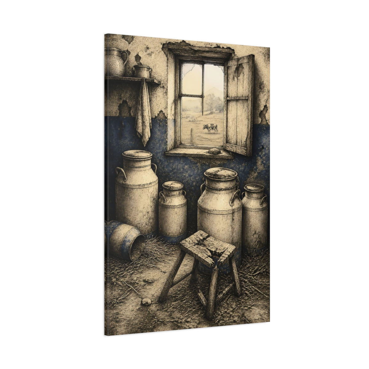 Side Mockup 1. Rustic Milk Cans shown as canvas print