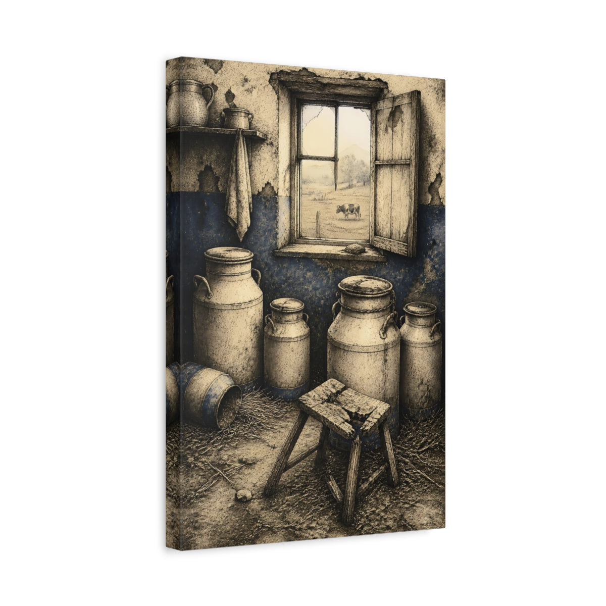Side Mockup 4. Rustic Milk Cans shown as canvas print