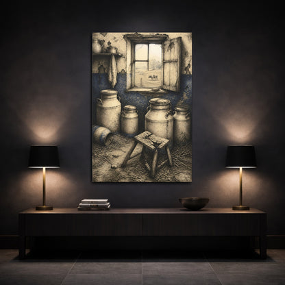 Mockup 3. Rustic Milk Cans shown as canvas print