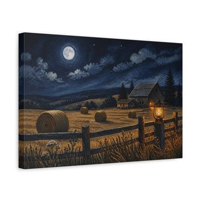 Side Mockup 4. Rustic Moonlit Barn shown as canvas print