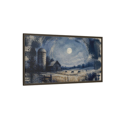 Side Mockup 4. Rustic Moonlit Barn shown as framed canvas print