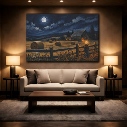 Mockup 2. Rustic Moonlit Barn shown as canvas print
