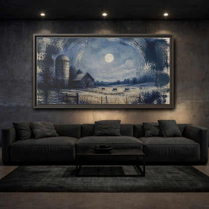 Mockup 3. Rustic Moonlit Barn shown as framed canvas print
