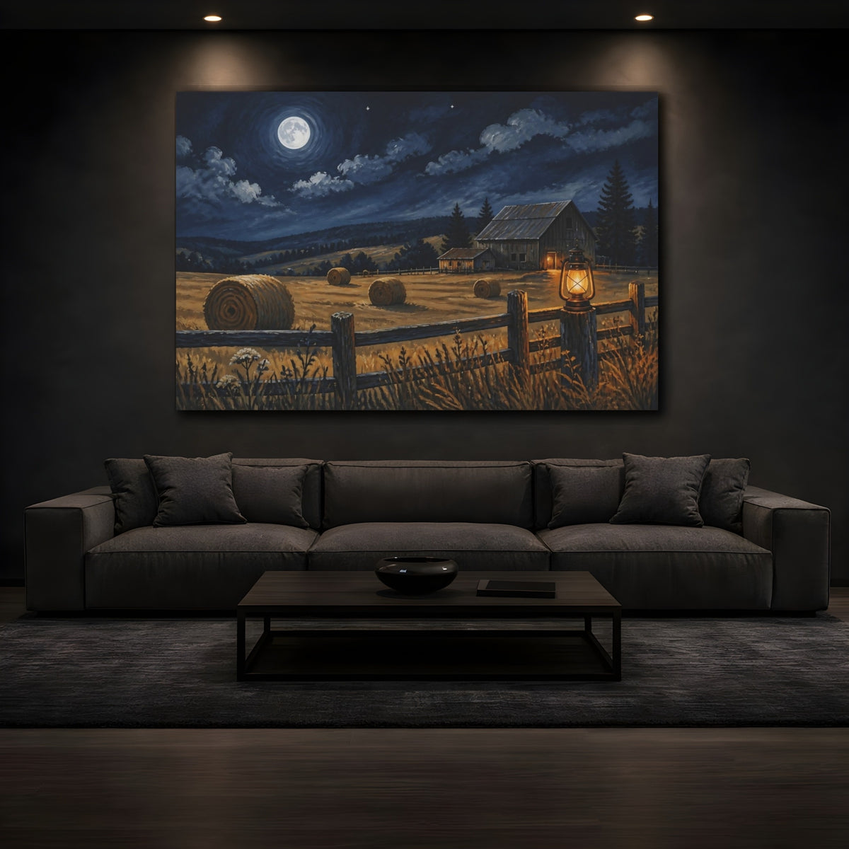 Mockup 3. Rustic Moonlit Barn shown as canvas print