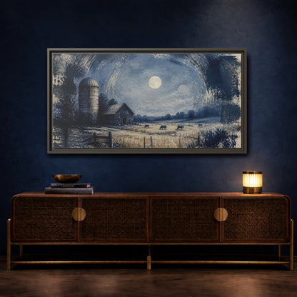 Mockup 4. Rustic Moonlit Barn shown as framed canvas print