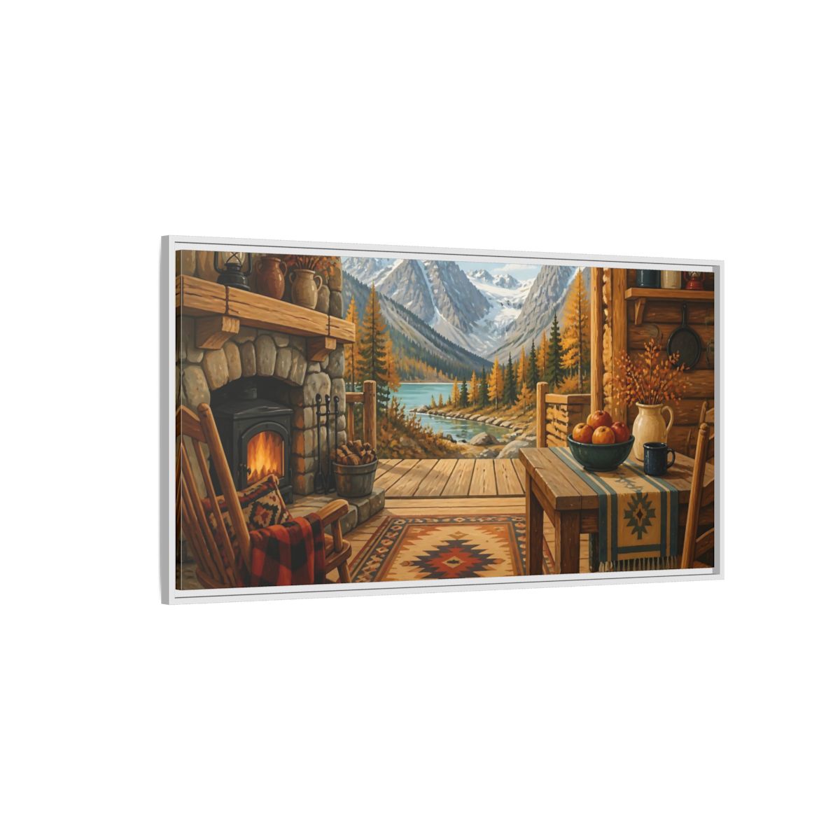 Side Mockup 3. Rustic Mountain Cabin View shown as framed canvas print