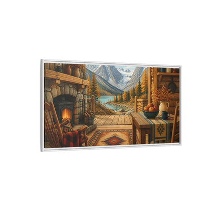 Side Mockup 3. Rustic Mountain Cabin View shown as framed canvas print