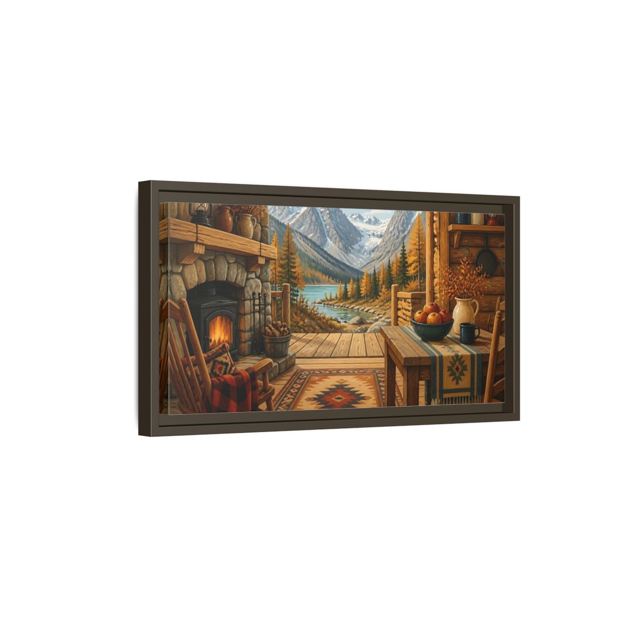 Side Mockup 7. Rustic Mountain Cabin View shown as framed canvas print