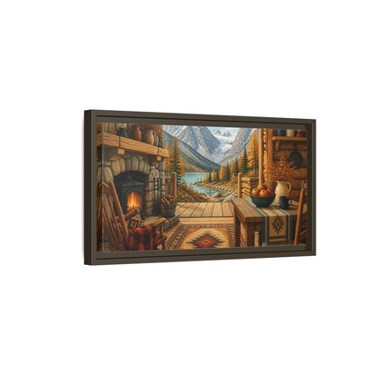 Side Mockup 7. Rustic Mountain Cabin View shown as framed canvas print