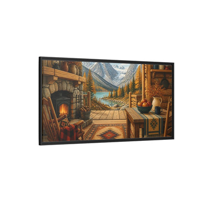 Side Mockup 5. Rustic Mountain Cabin View shown as framed canvas print