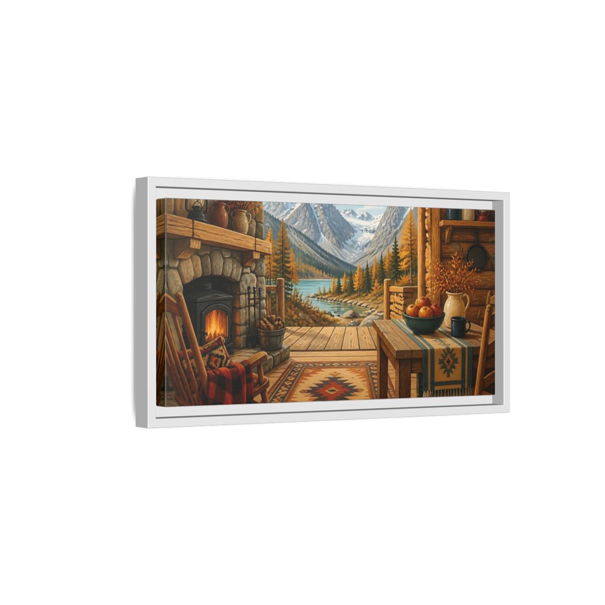 Side Mockup 6. Rustic Mountain Cabin View shown as framed canvas print