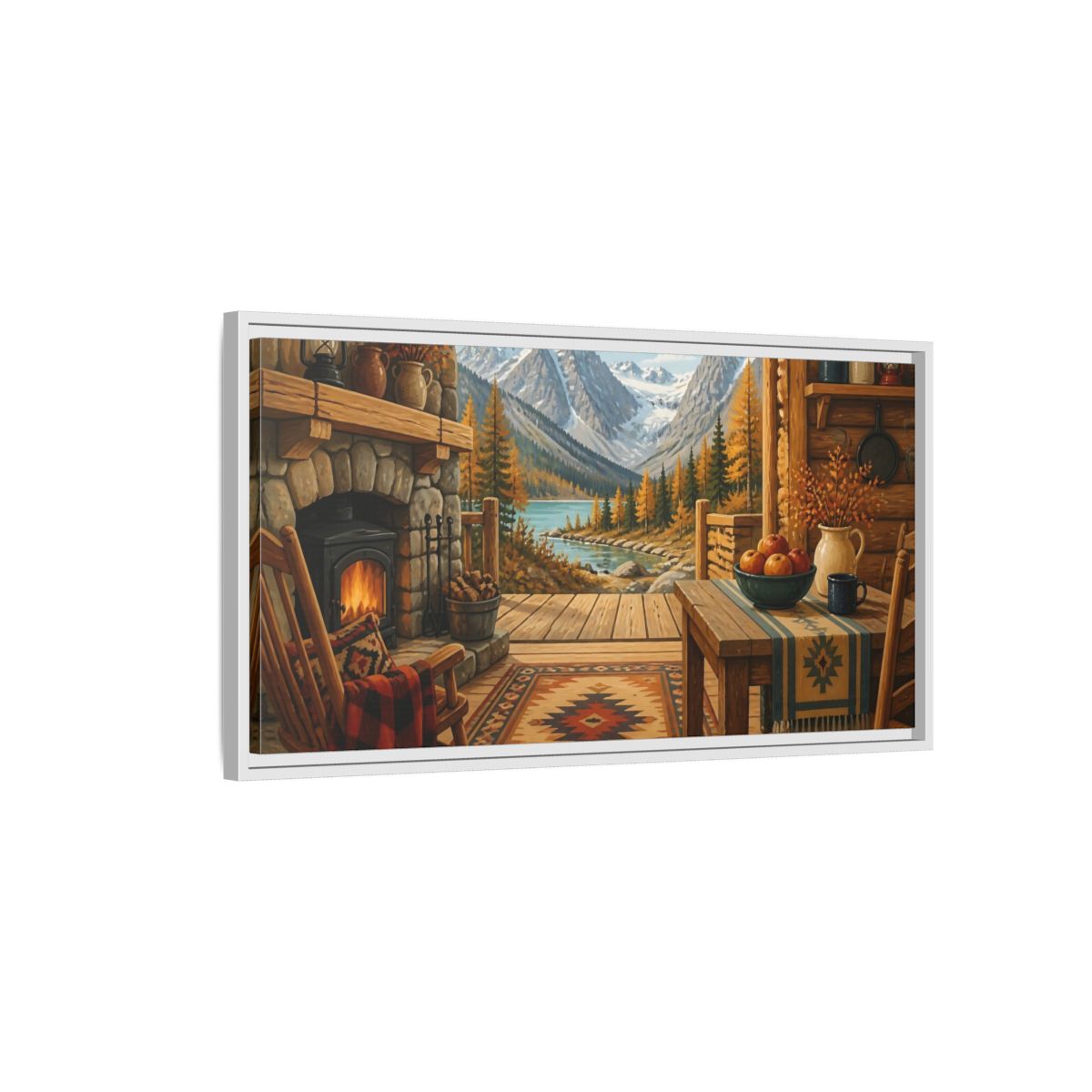 Side Mockup 1. Rustic Mountain Cabin View shown as framed canvas print