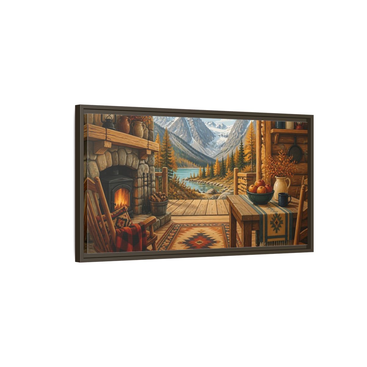 Main Mockup. Rustic Mountain Cabin View shown as framed canvas print