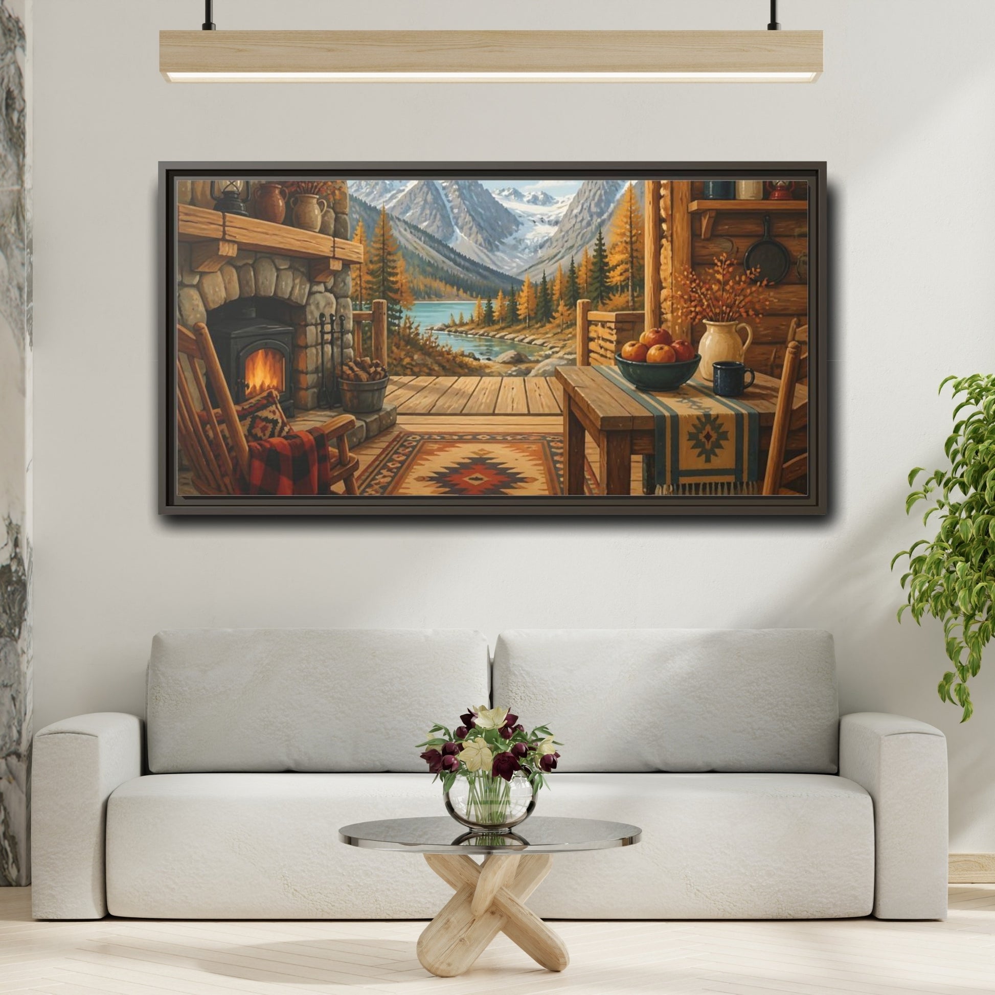 Mockup 2. Rustic Mountain Cabin View shown as framed canvas print