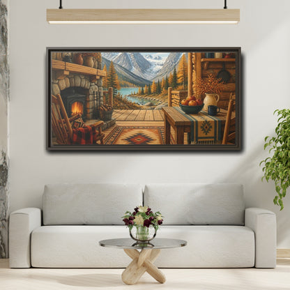 Mockup 2. Rustic Mountain Cabin View shown as framed canvas print