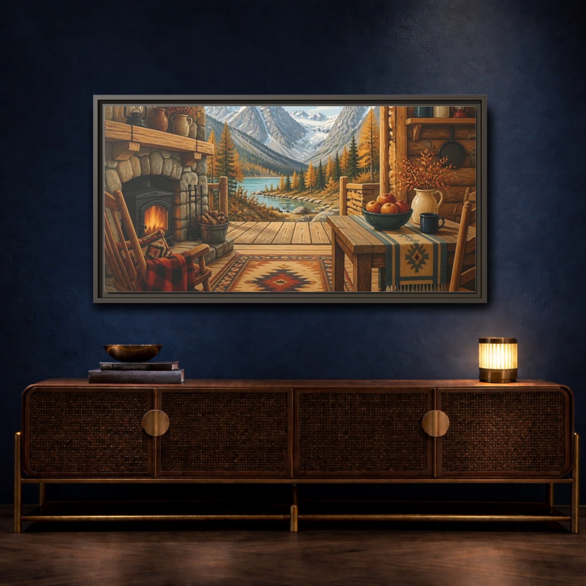 Mockup 4. Rustic Mountain Cabin View shown as framed canvas print
