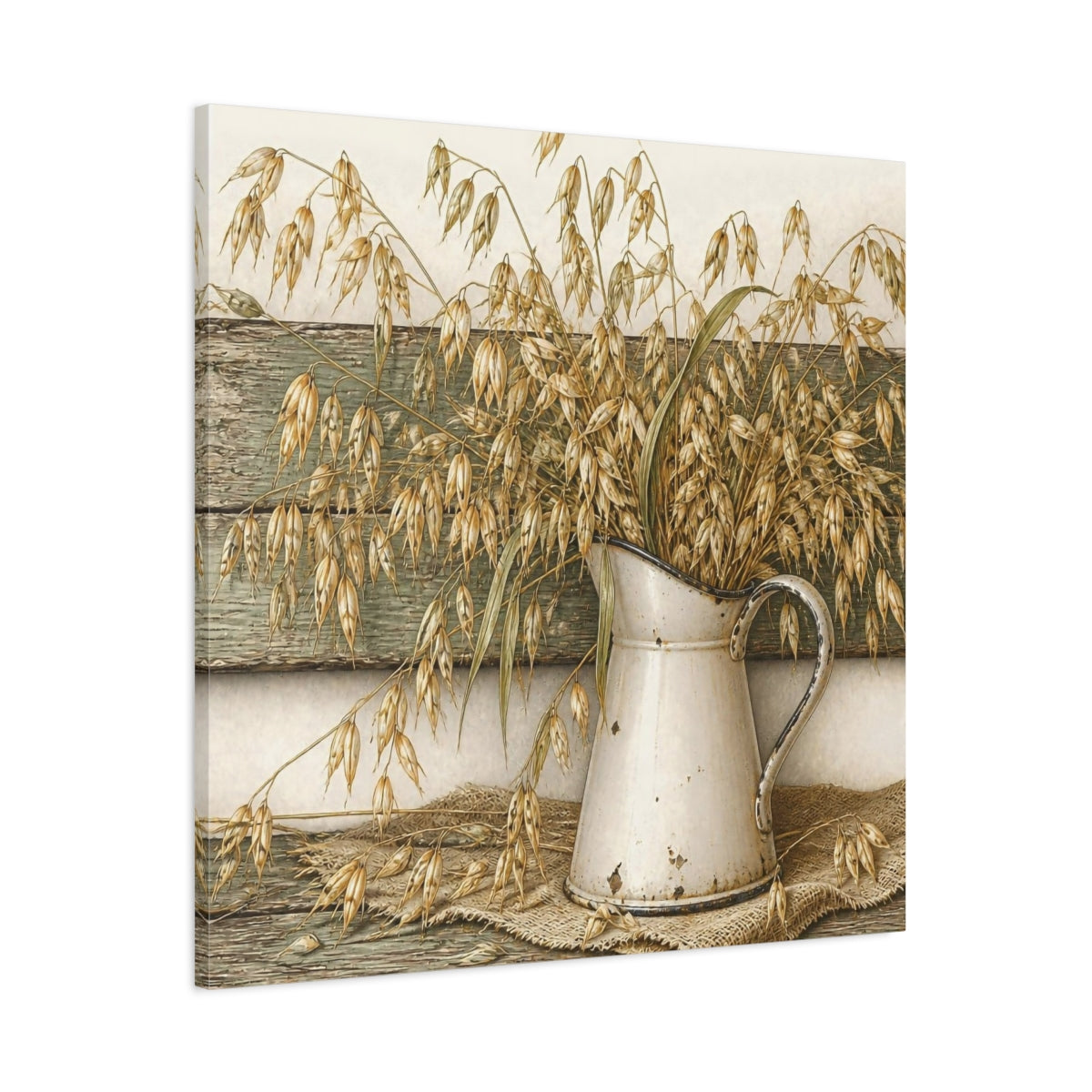 Main Mockup. Rustic Oat Stems In Pitcher shown as canvas print