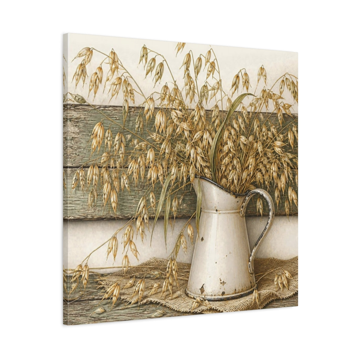 Side Mockup 3. Rustic Oat Stems In Pitcher shown as canvas print
