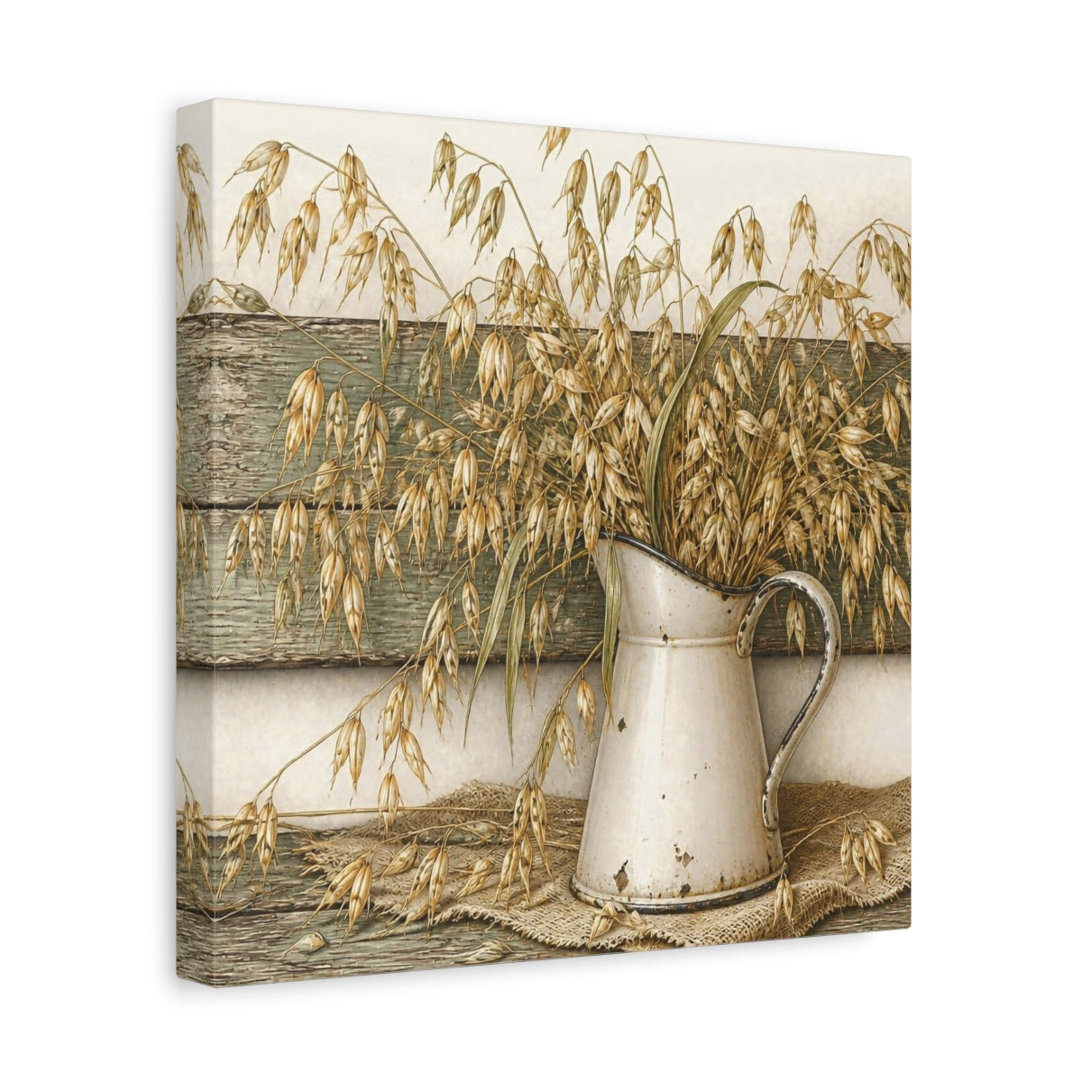 Side Mockup 8. Rustic Oat Stems In Pitcher shown as canvas print