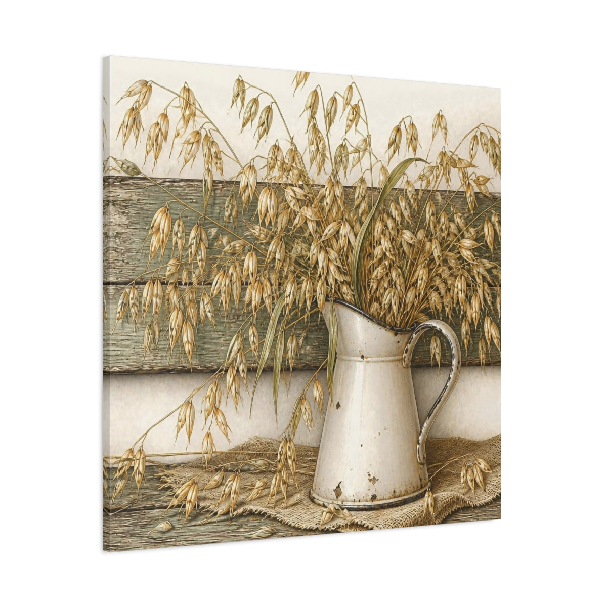 Side Mockup 1. Rustic Oat Stems In Pitcher shown as canvas print