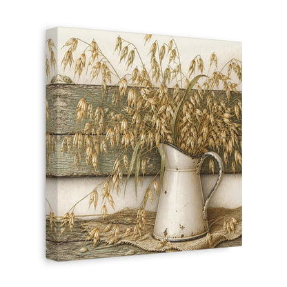 Side Mockup 9. Rustic Oat Stems In Pitcher shown as canvas print