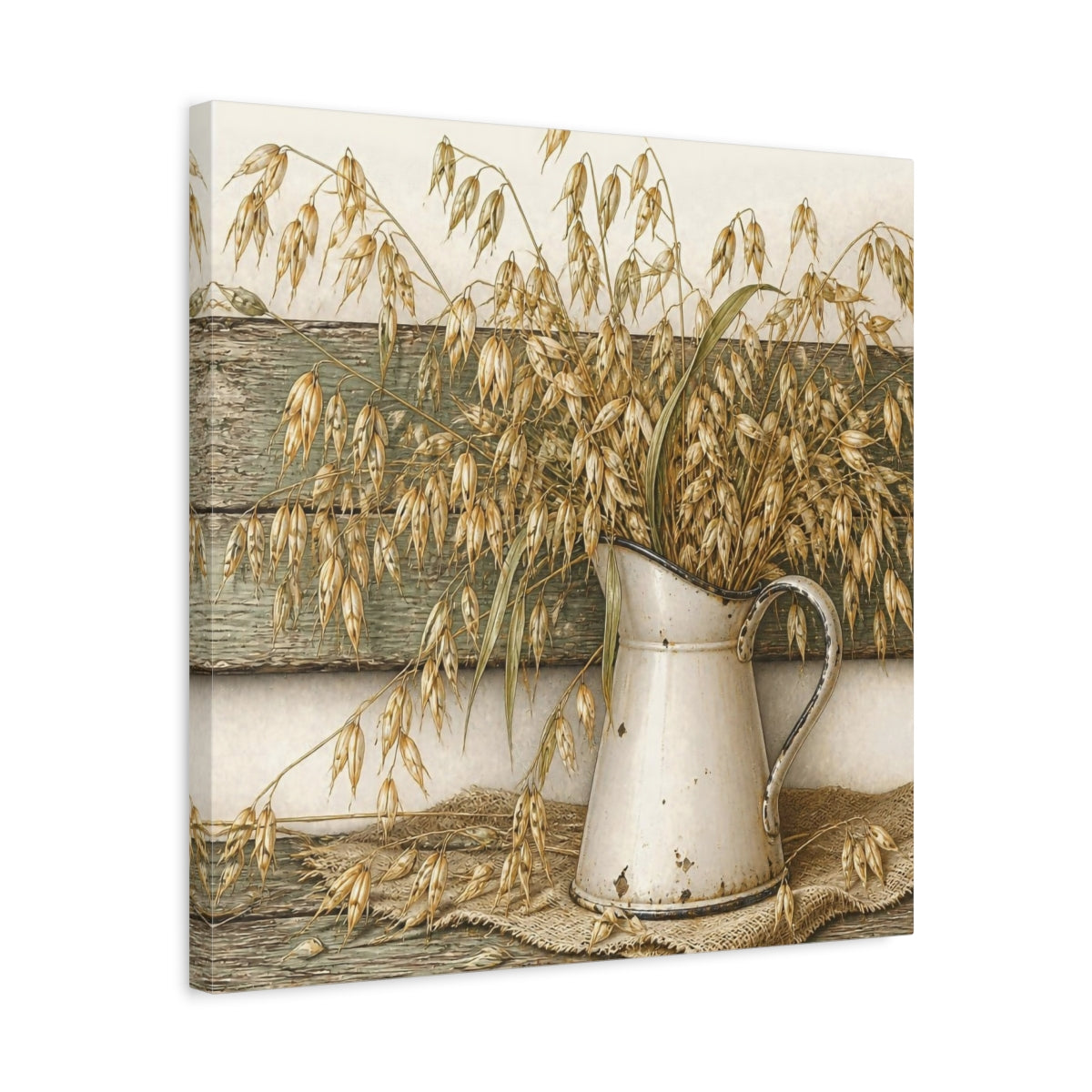Side Mockup 5. Rustic Oat Stems In Pitcher shown as canvas print