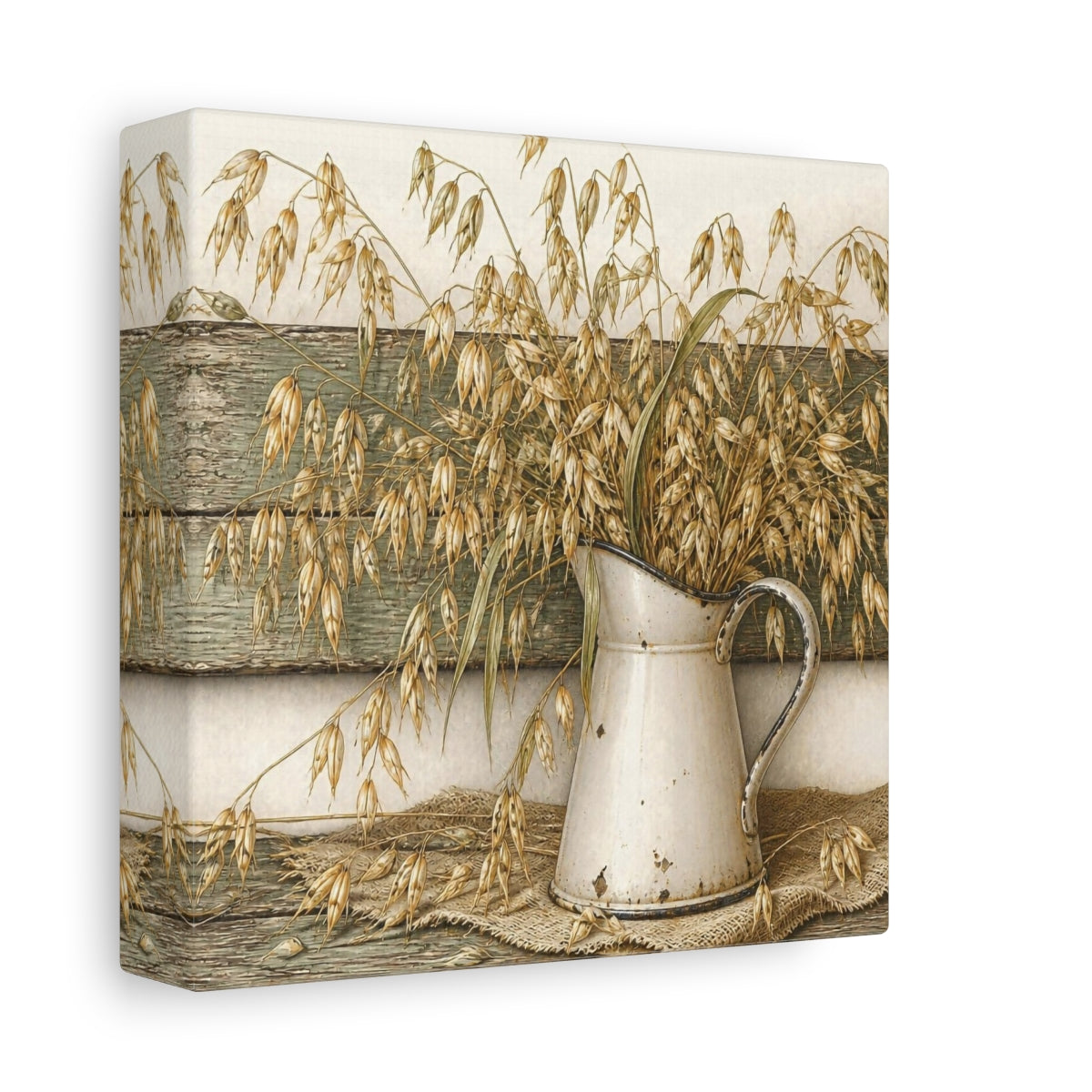 Side Mockup 2. Rustic Oat Stems In Pitcher shown as canvas print