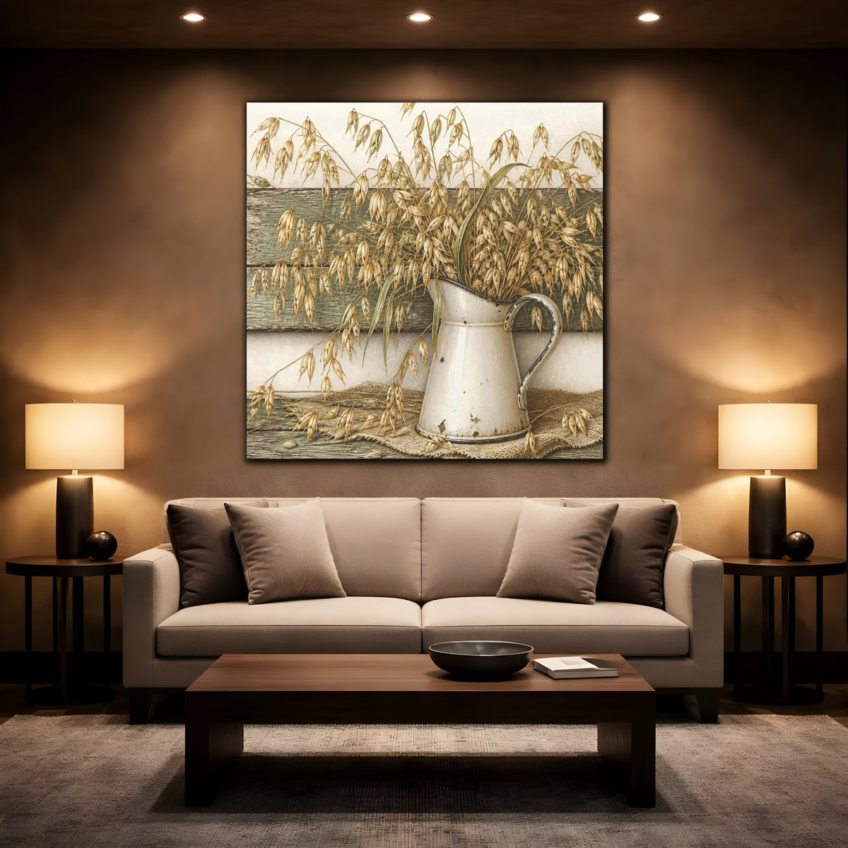 Mockup 2. Rustic Oat Stems In Pitcher shown as canvas print