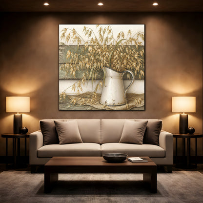 Mockup 2. Rustic Oat Stems In Pitcher shown as canvas print