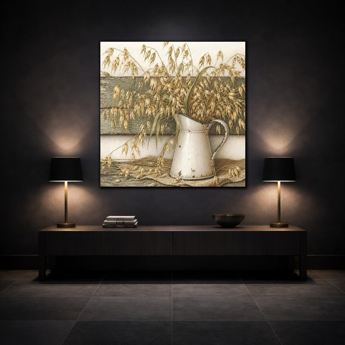 Mockup 3. Rustic Oat Stems In Pitcher shown as canvas print