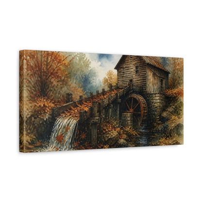 Side Mockup 3. Rustic Old Mill Waterwheel shown as canvas print