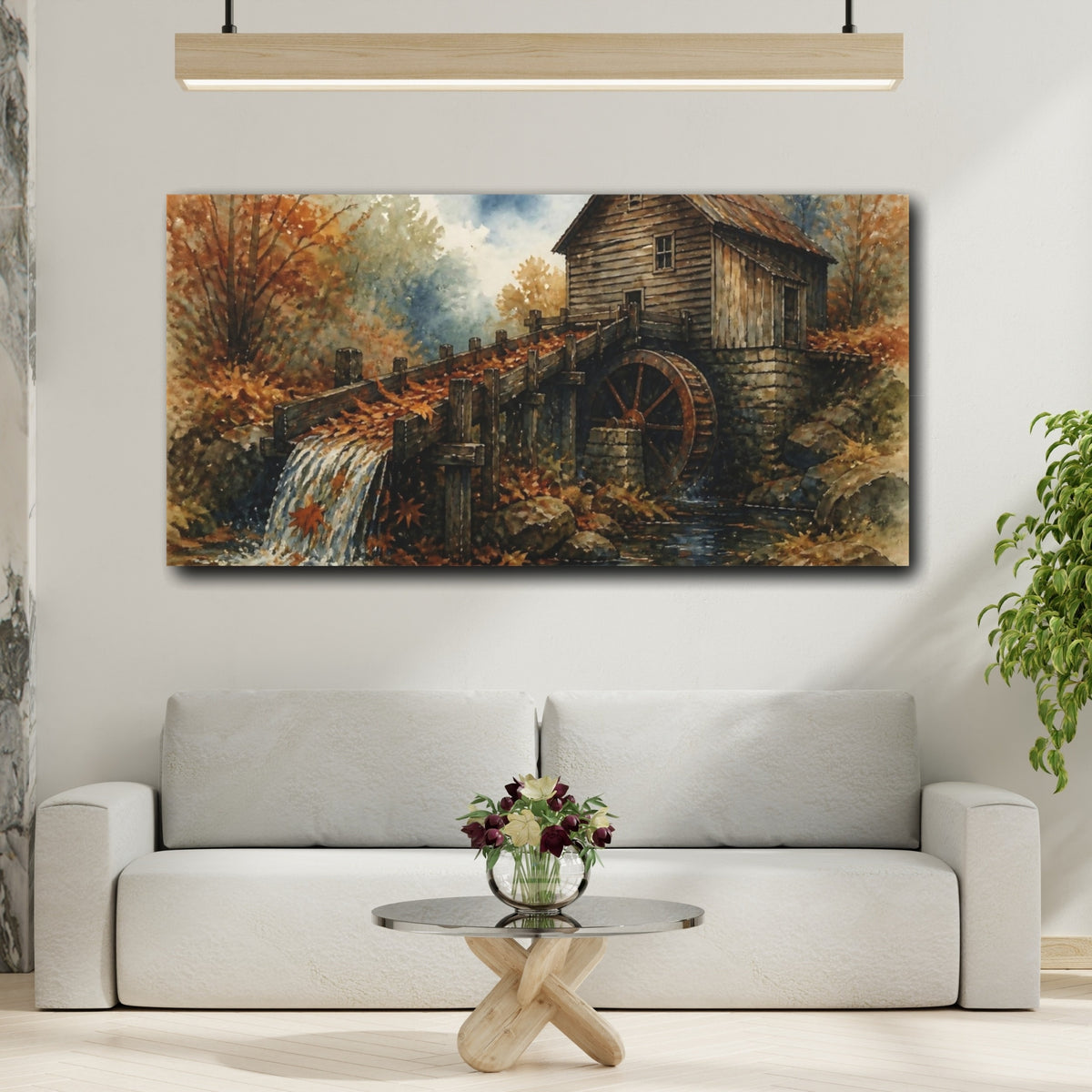 Mockup 2. Rustic Old Mill Waterwheel shown as canvas print