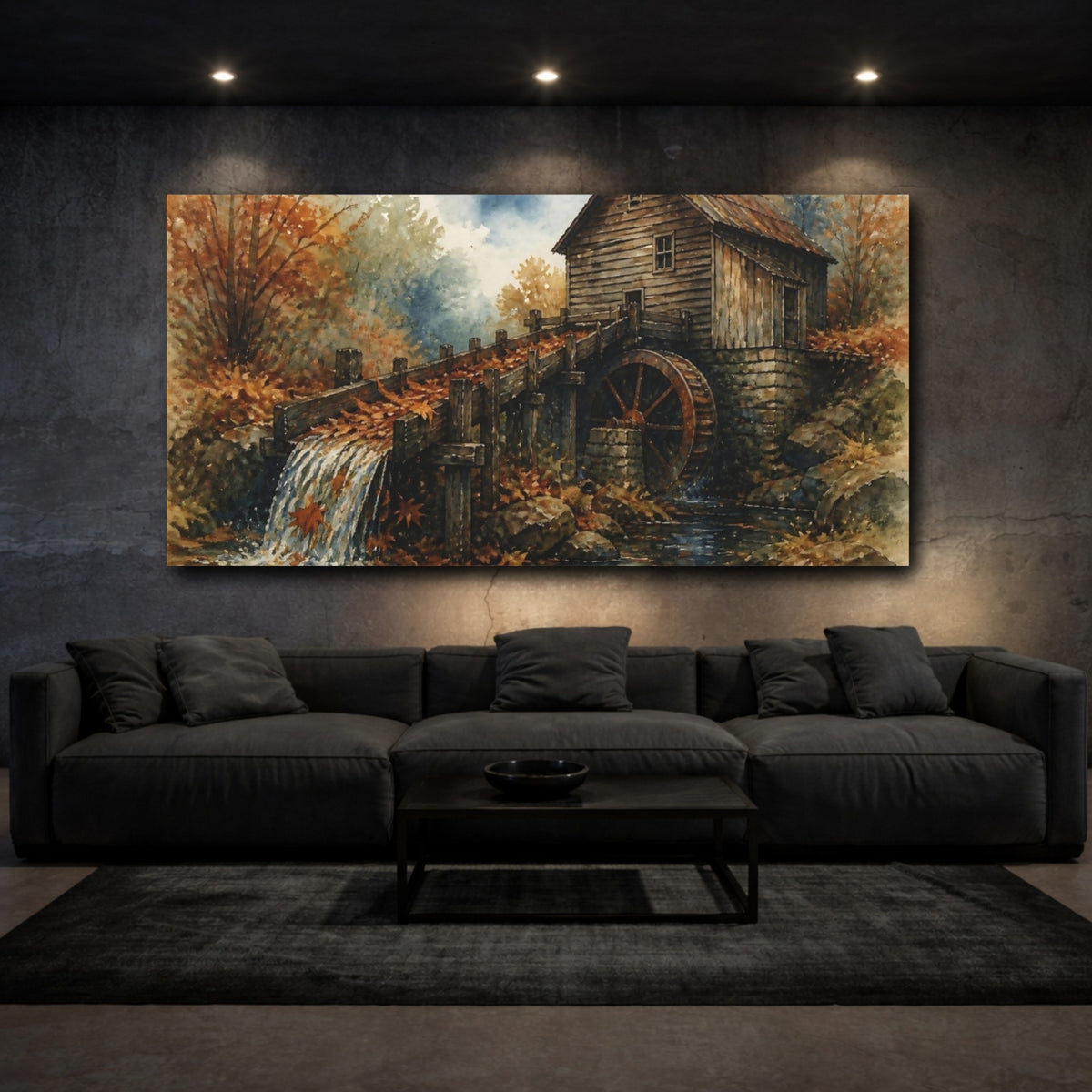Mockup 3. Rustic Old Mill Waterwheel shown as canvas print