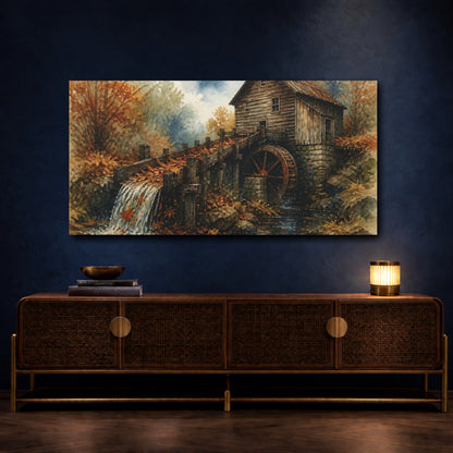 Mockup 4. Rustic Old Mill Waterwheel shown as canvas print