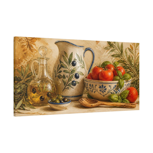 Main Mockup. Rustic Olive & Tomato Bowl shown as canvas print