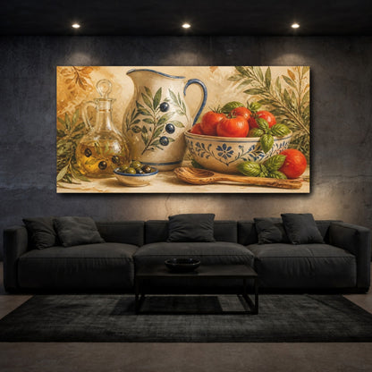 Mockup 3. Rustic Olive & Tomato Bowl shown as canvas print