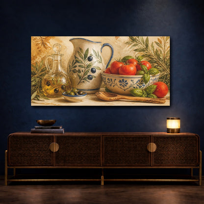 Mockup 4. Rustic Olive & Tomato Bowl shown as canvas print