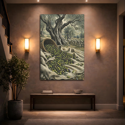 Mockup 2. Rustic Olive Harvest shown as canvas print