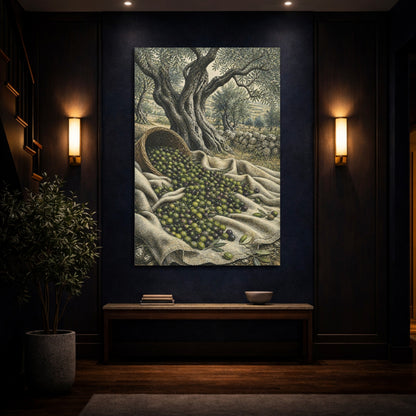 Mockup 4. Rustic Olive Harvest shown as canvas print
